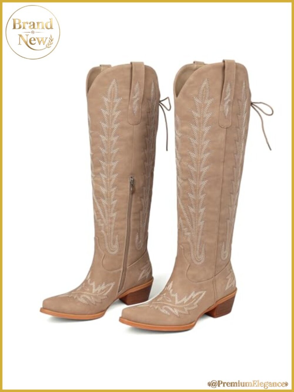 Knee High Cowboy Boots Wide Calf Adjustable Lace Up Western Boots